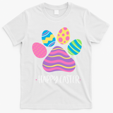 Cute Dog Paw Easter Design With Colorful Eggs For Dog Lover T-Shirt - White