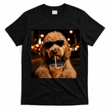 Cool Dog Sipping Iced Coffee with Sunglasses T-Shirt - Black