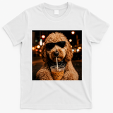 Cool Dog Sipping Iced Coffee with Sunglasses T-Shirt - White