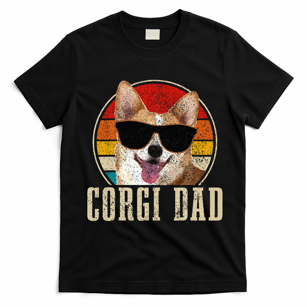 Corgi Dad Vintage Sunglasses Funny Corgi Dog Owner T-Shirt - Black