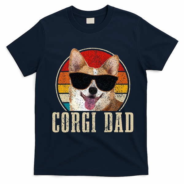 Corgi Dad Vintage Sunglasses Funny Corgi Dog Owner T-Shirt - Navy Blue