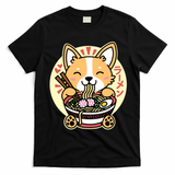Corgi Eating Ramen Cute Kawaii Noodles T-Shirt - Black