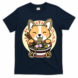 Corgi Eating Ramen Cute Kawaii Noodles T-Shirt - Navy Blue