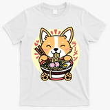 Corgi Eating Ramen Cute Kawaii Noodles T-Shirt - White