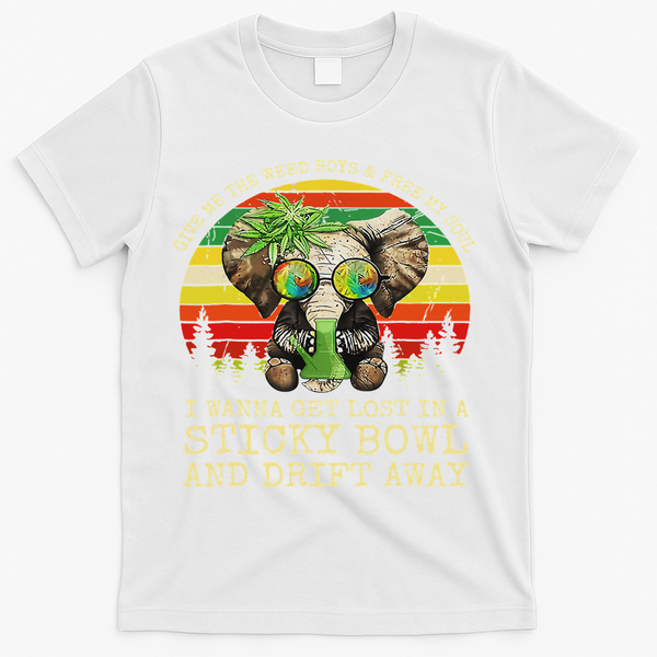 Cool Elephant Smoking Weed Bong Marijuana Cannabis Stoner T-Shirt - White