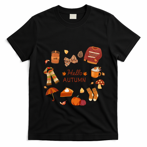 Cute Fall Autumn Little Things Retro Fall Hello Autumn T-Shirt - Black