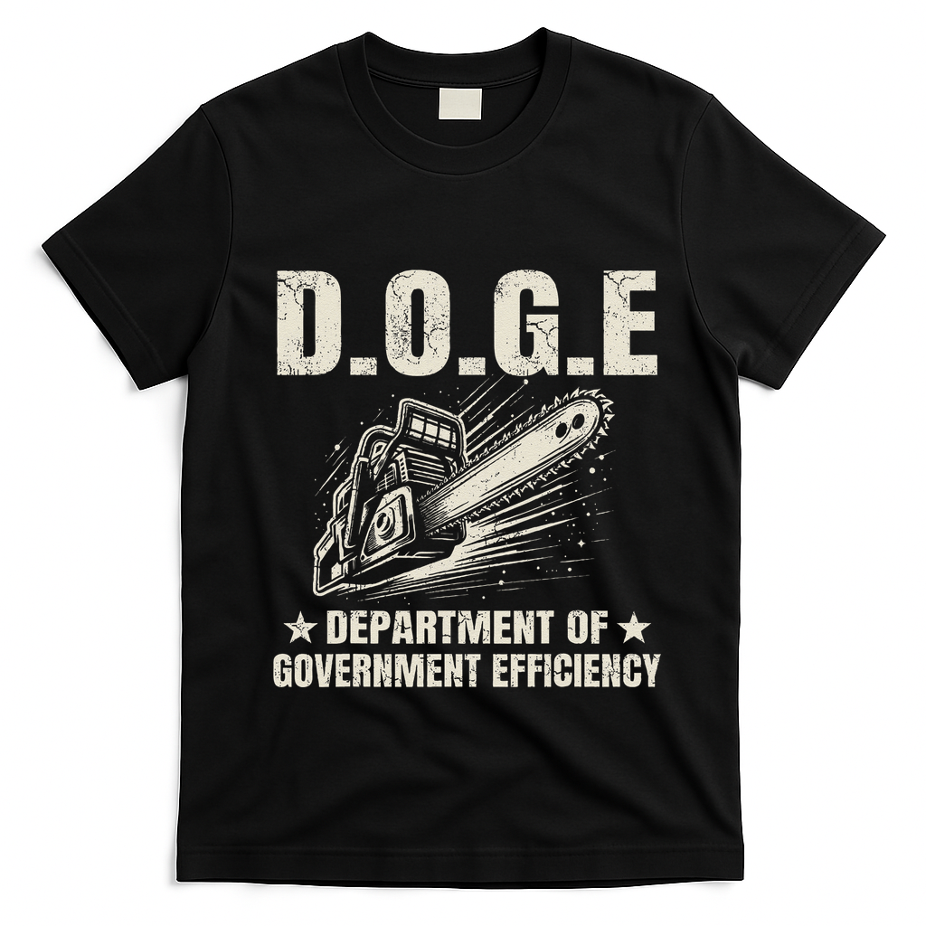 Chainsaw For Bureaucracy Funny D.O.G.E Doge Usa Flag T-Shirt - Black