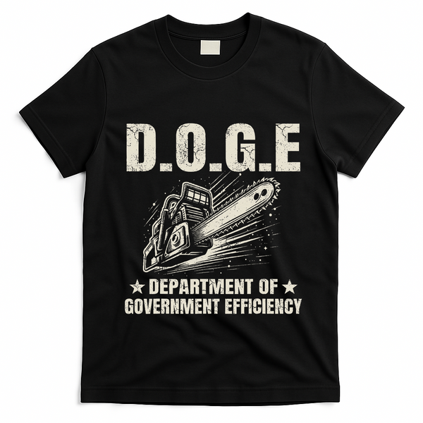 Chainsaw For Bureaucracy Funny D.O.G.E Doge Usa Flag T-Shirt - Black