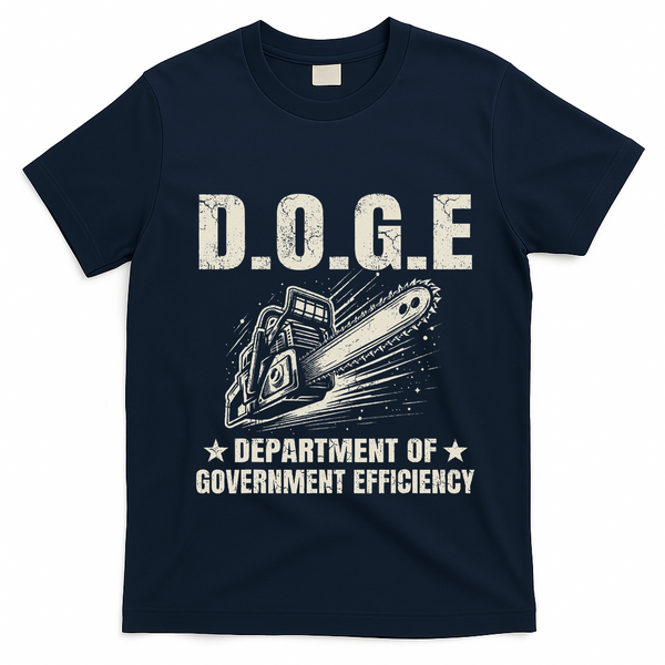 Chainsaw For Bureaucracy Funny D.O.G.E Doge Usa Flag T-Shirt - Navy Blue