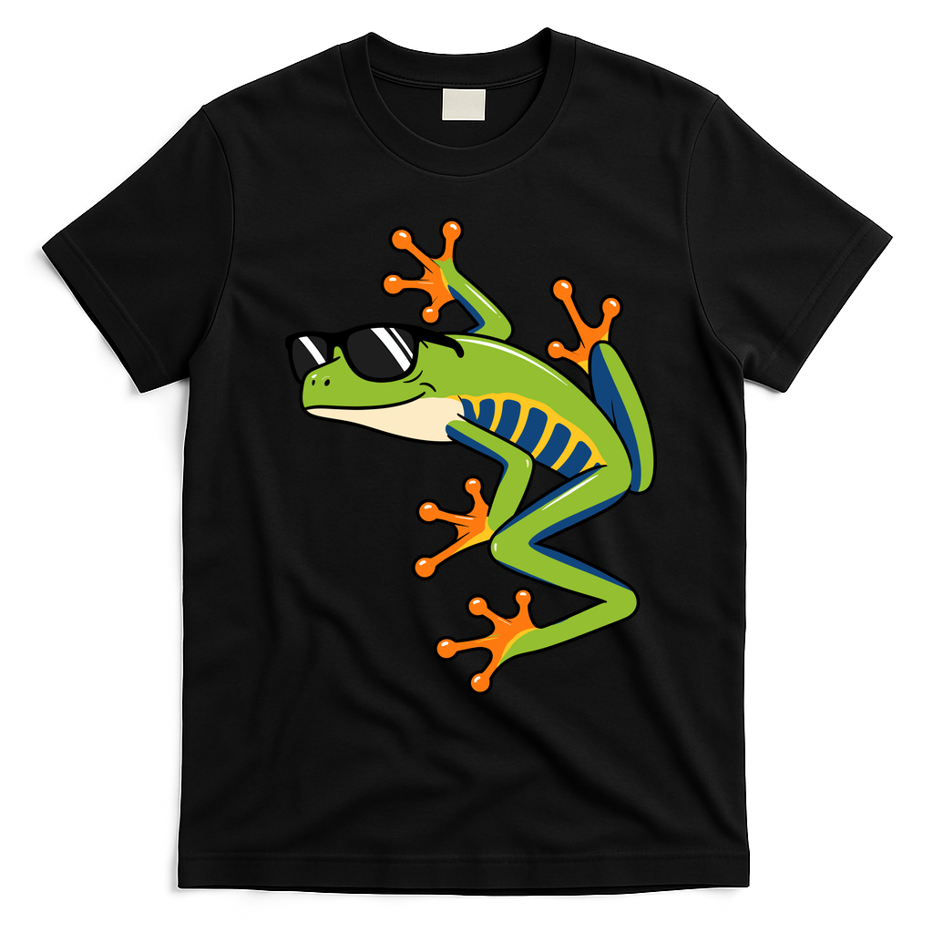 Cool Fun Cartoon Frog Sunglasses Summer Beach T-Shirt - Black