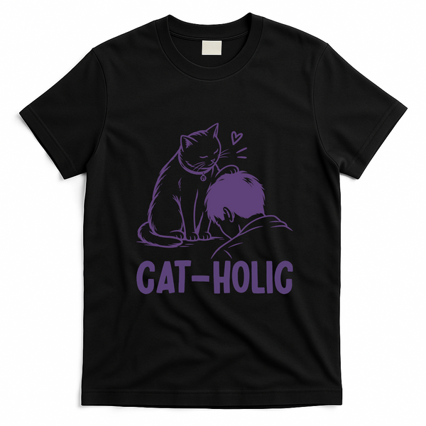 Cat-Holic Funny Cat Lover T-Shirt - Black