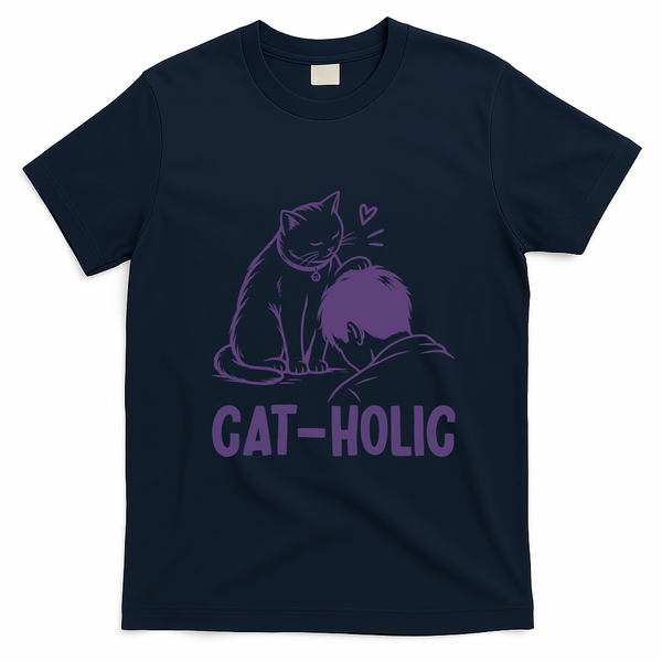 Cat-Holic Funny Cat Lover T-Shirt - Navy Blue