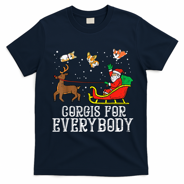 Corgis For Everybody Funny Xmas Christmas Corgi Dog Lover T-Shirt - Navy Blue