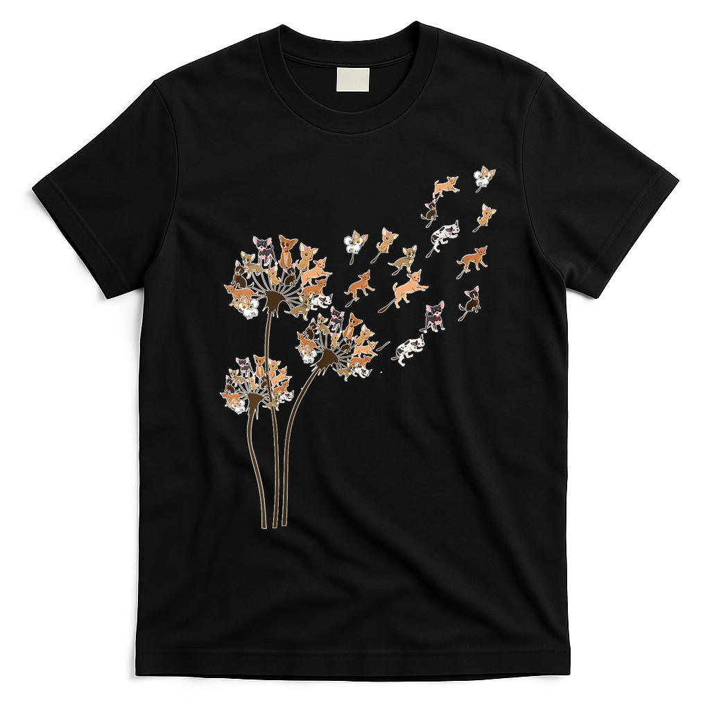 Chihuahua Flower Fly Dandelion Chihuahua Funny Dog Lover V Neck T-Shirt - Black