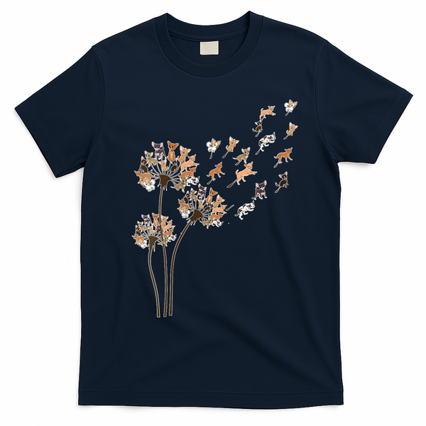 Chihuahua Flower Fly Dandelion Chihuahua Funny Dog Lover V Neck T-Shirt - Navy Blue