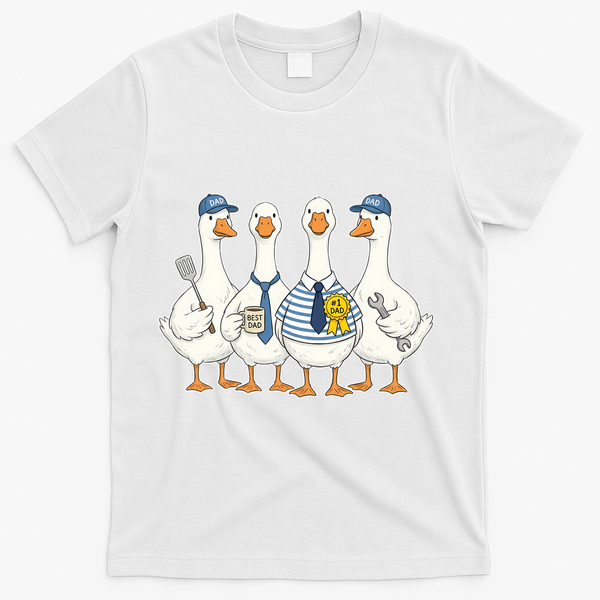 Cute Funny Father's Day Goose Group T-Shirt - White