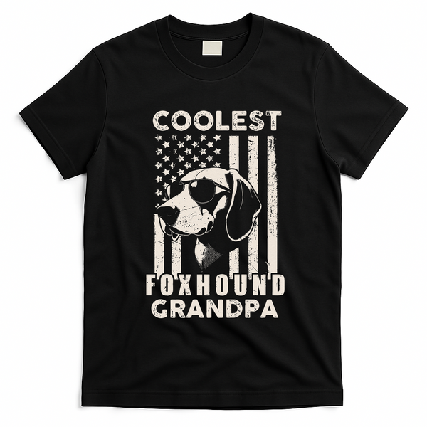 Coolest Foxhound Grandpa Vintage American Flag Funny Dog Dad T-Shirt - Black