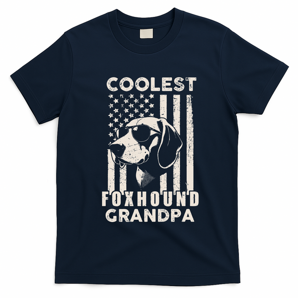 Coolest Foxhound Grandpa Vintage American Flag Funny Dog Dad T-Shirt - Navy Blue