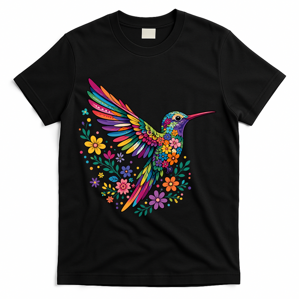 Cute Floral Humming Bird Animal Lover Spring T-Shirt - Black