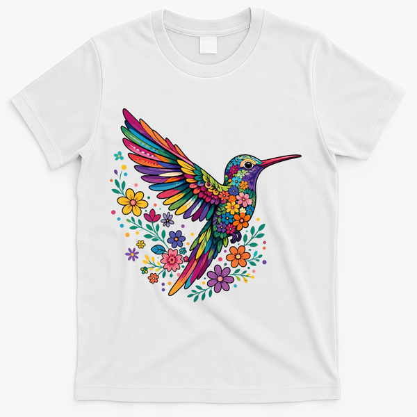 Cute Floral Humming Bird Animal Lover Spring T-Shirt - White