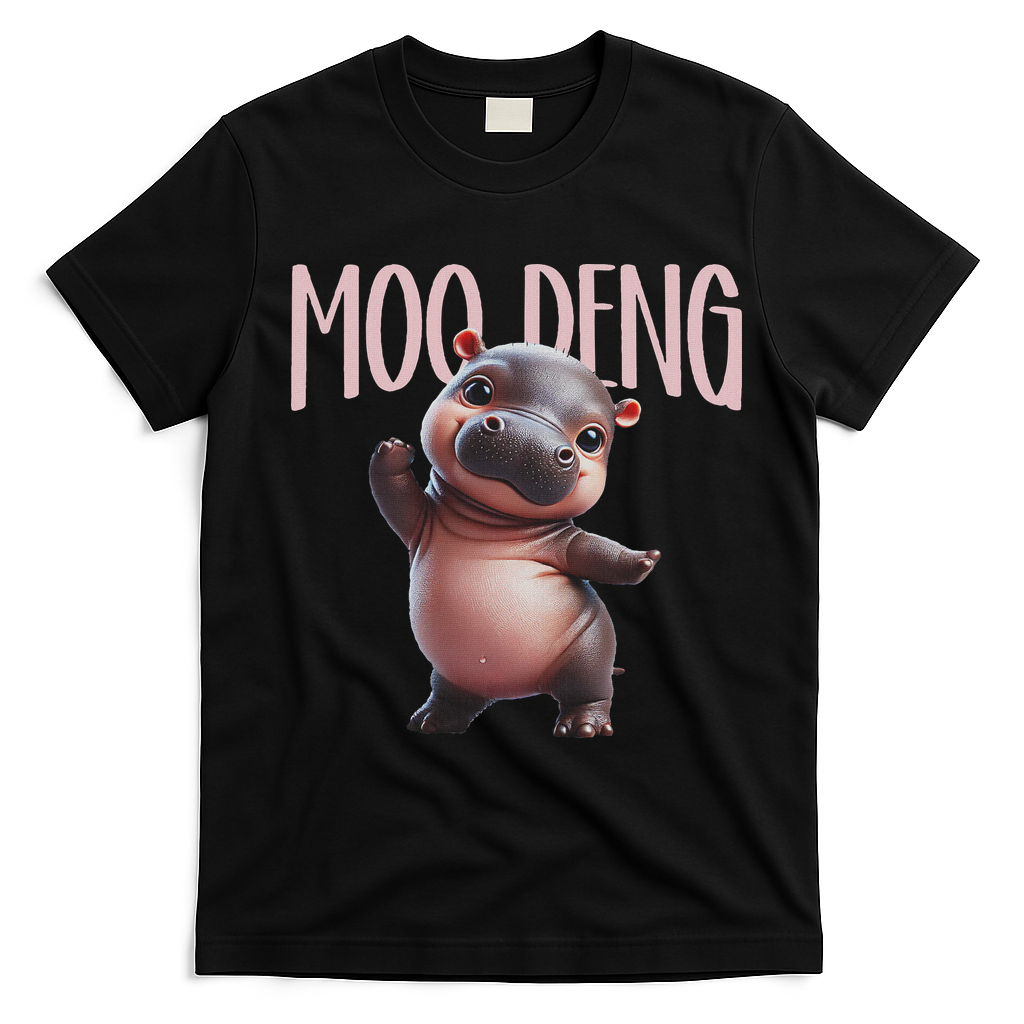 Cute Funny Moo Deng Baby Boo Deng Baby Hippo Zoo For Family T-Shirt - Black
