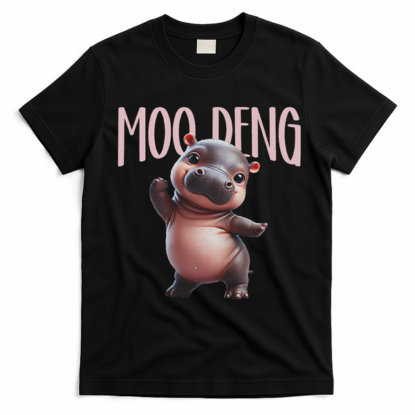 Cute Funny Moo Deng Baby Boo Deng Baby Hippo Zoo For Family T-Shirt - Black