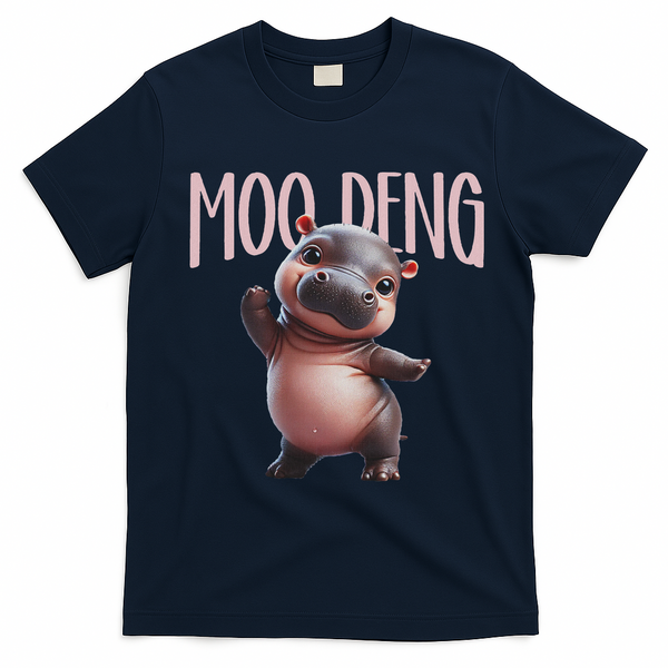 Cute Funny Moo Deng Baby Boo Deng Baby Hippo Zoo For Family T-Shirt - Navy Blue