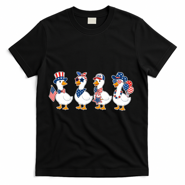 Cute Fourth Of July Patriotic Goose Group T-Shirt - Black