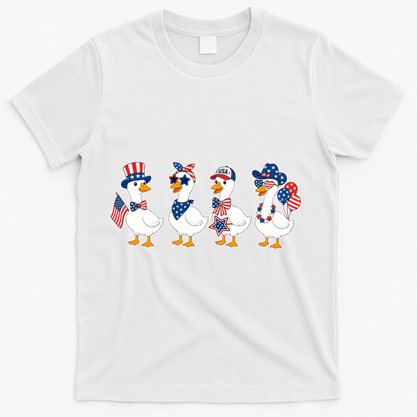 Cute Fourth Of July Patriotic Goose Group T-Shirt - White