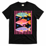 Colors Fish Retro Striped Summer Beach Life Vacation T-Shirt - Black