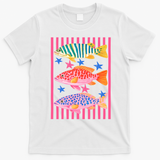 Colors Fish Retro Striped Summer Beach Life Vacation T-Shirt - White