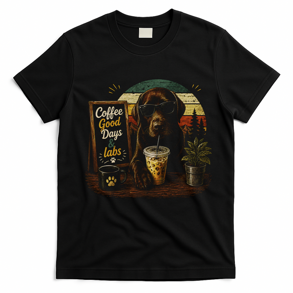 Coffee Good Days And Labs Dog Lover Cute Funny T-Shirt - Black