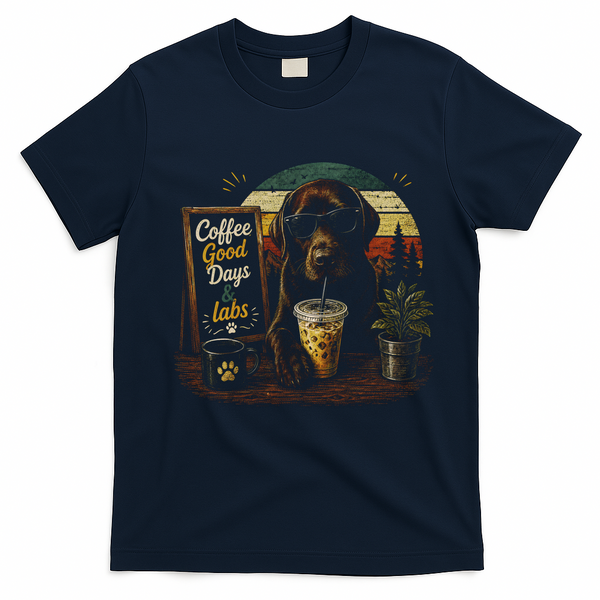 Coffee Good Days And Labs Dog Lover Cute Funny T-Shirt - Navy Blue