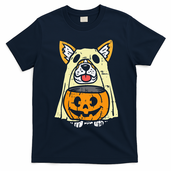 Corgi Ghost Halloween Costume for Dog Lovers T-Shirt - Navy Blue