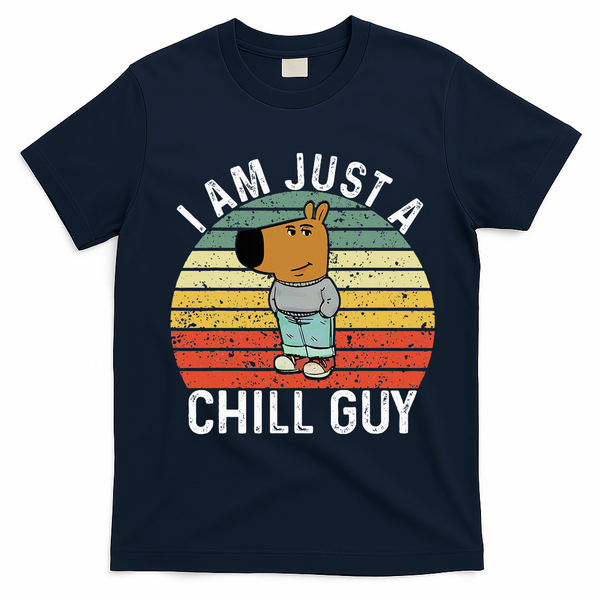 Chill Guy Meme Dog Cool Internet Statement T-Shirt - Navy Blue