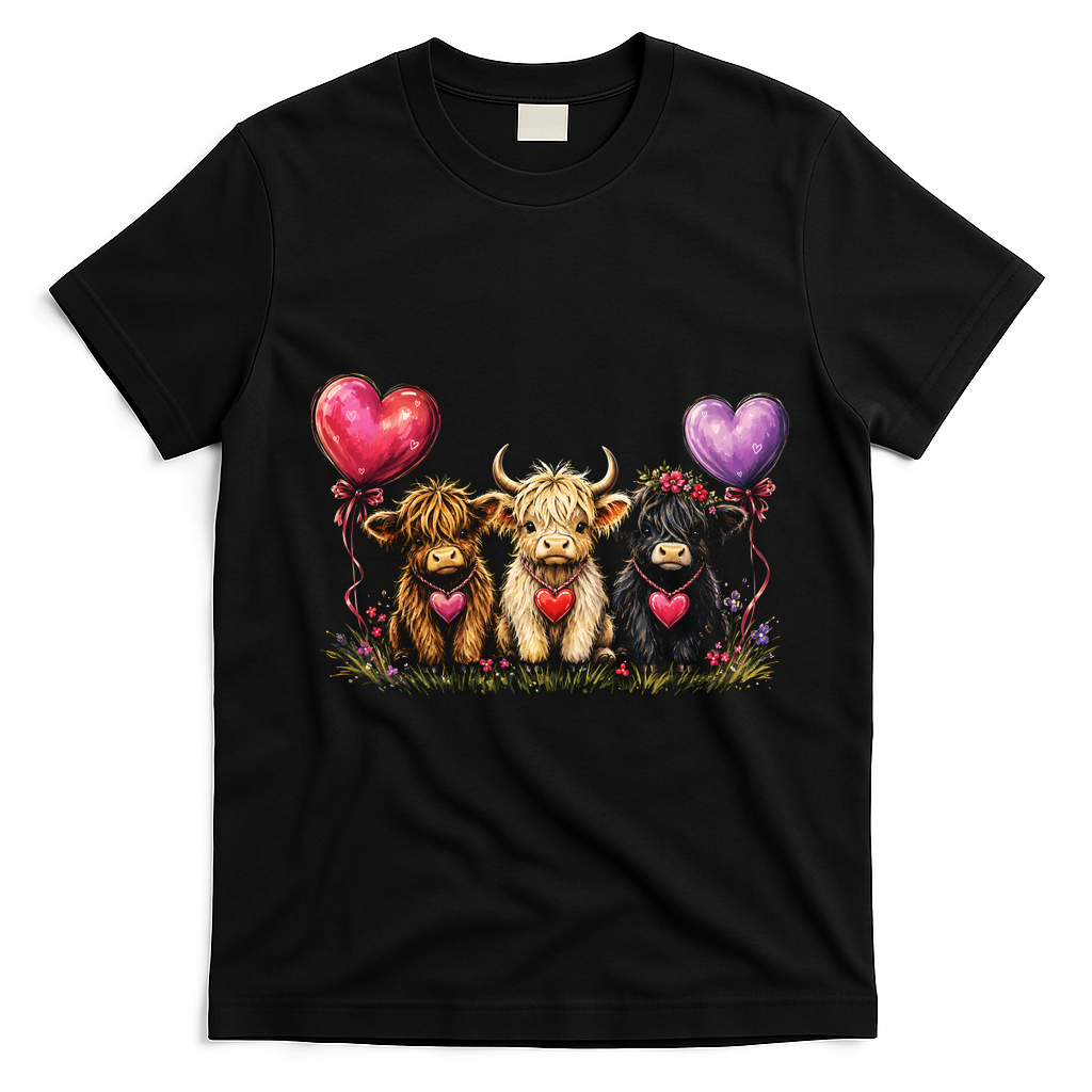 Cute Highland Cows T-Shirt - Black
