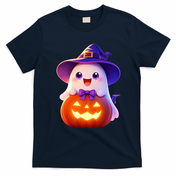 Cute Halloween Ghost Pumpkin Family Gift T-Shirt - Navy Blue