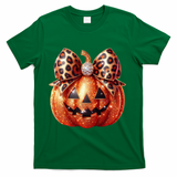 Cute Halloween Pumpkin Leopard Bow T-Shirt - Green