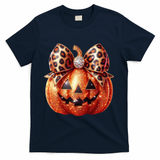 Cute Halloween Pumpkin Leopard Bow T-Shirt - Navy