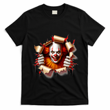 Creepy Halloween Peeking Through Clown T-Shirt - Black