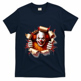 Creepy Halloween Peeking Through Clown T-Shirt - Navy Blue