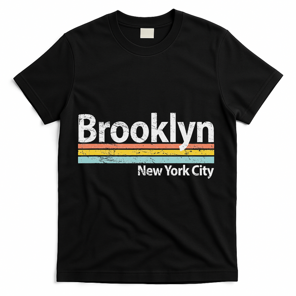 Club Inc. Brooklyn New York City Nyc Retro Stripes Classic T-Shirt - Black