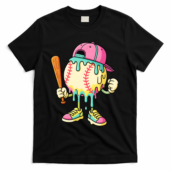 Cool Ice Cream Drip Baseball Spots Baseball Drip T-Shirt - Black