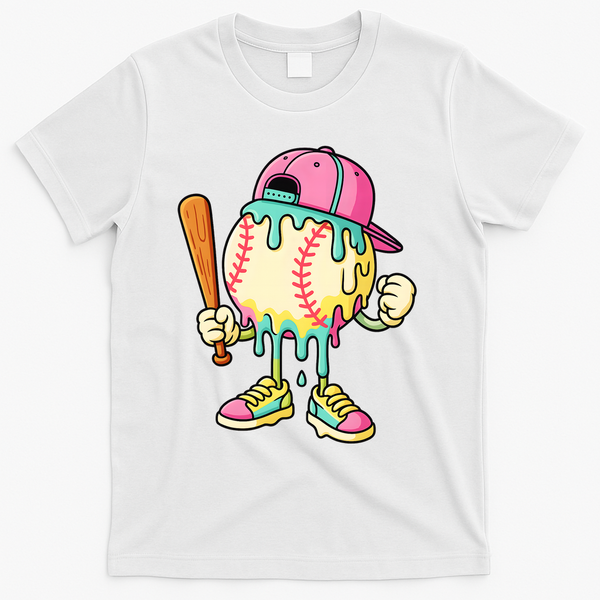 Cool Ice Cream Drip Baseball Spots Baseball Drip T-Shirt - White
