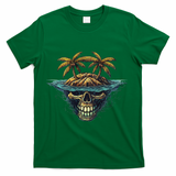 Cool Island Palm Trees Skull Beach Pirate Nautical T-Shirt - Green