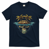 Cool Island Palm Trees Skull Beach Pirate Nautical T-Shirt - Navy