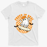 Creep It Real Skater Ghost Halloween Retro T-Shirt - White