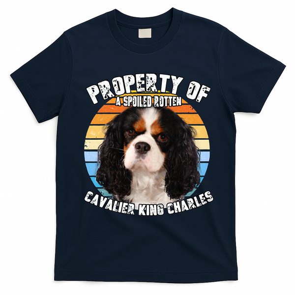 Cavalier King Charles Tri Owner Lover Retro Vintage Cute Dog T-Shirt - Navy Blue