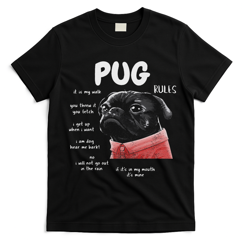 Cute Kawaii Funny Black Pug Dog Rules Gifts Women T-Shirt - Black
