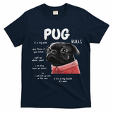 Cute Kawaii Funny Black Pug Dog Rules Gifts Women T-Shirt - Navy Blue